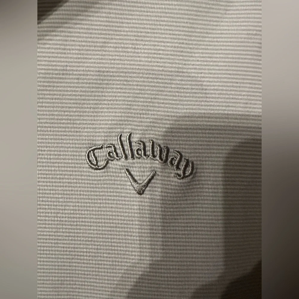 Callaway Golf Polo Shirt Men’s Large Gray White Performance Stripe Short Sleeve